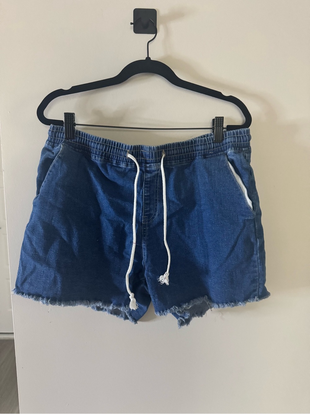 Women’s Denim Drawstring Pull On Shorts Blue Frayed Hem Casual | XL - Picture 5 of 6